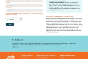 Jovie childcare contact form with information on finding a reliable babysitter."